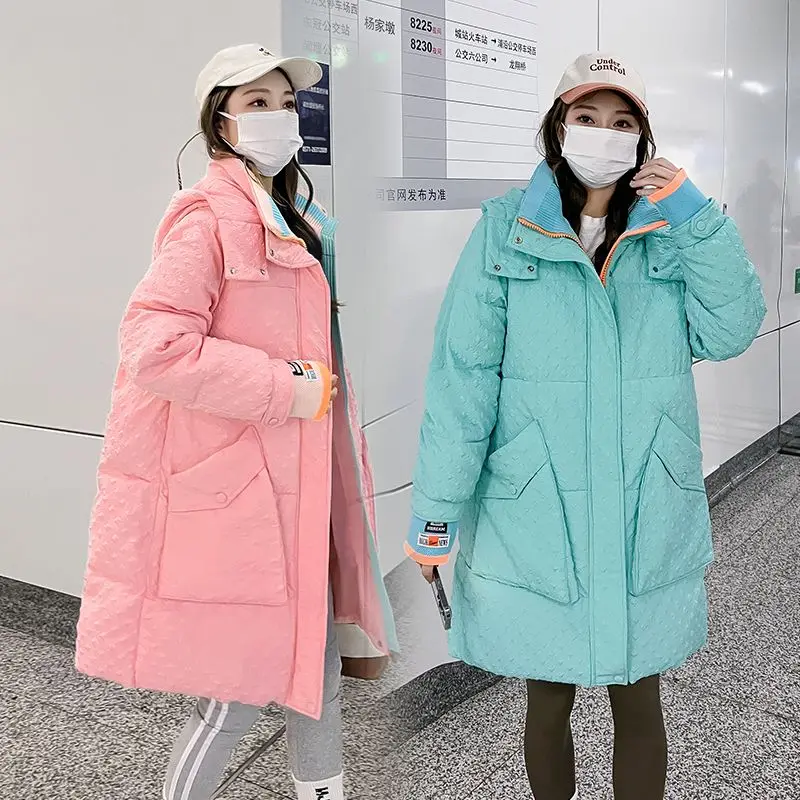 Winter Clothes Mid-length Puffer Jacket Women Warm Parka Hooded Quilted Jacket Long-sleeved Outerwear Windproof Trench Coat