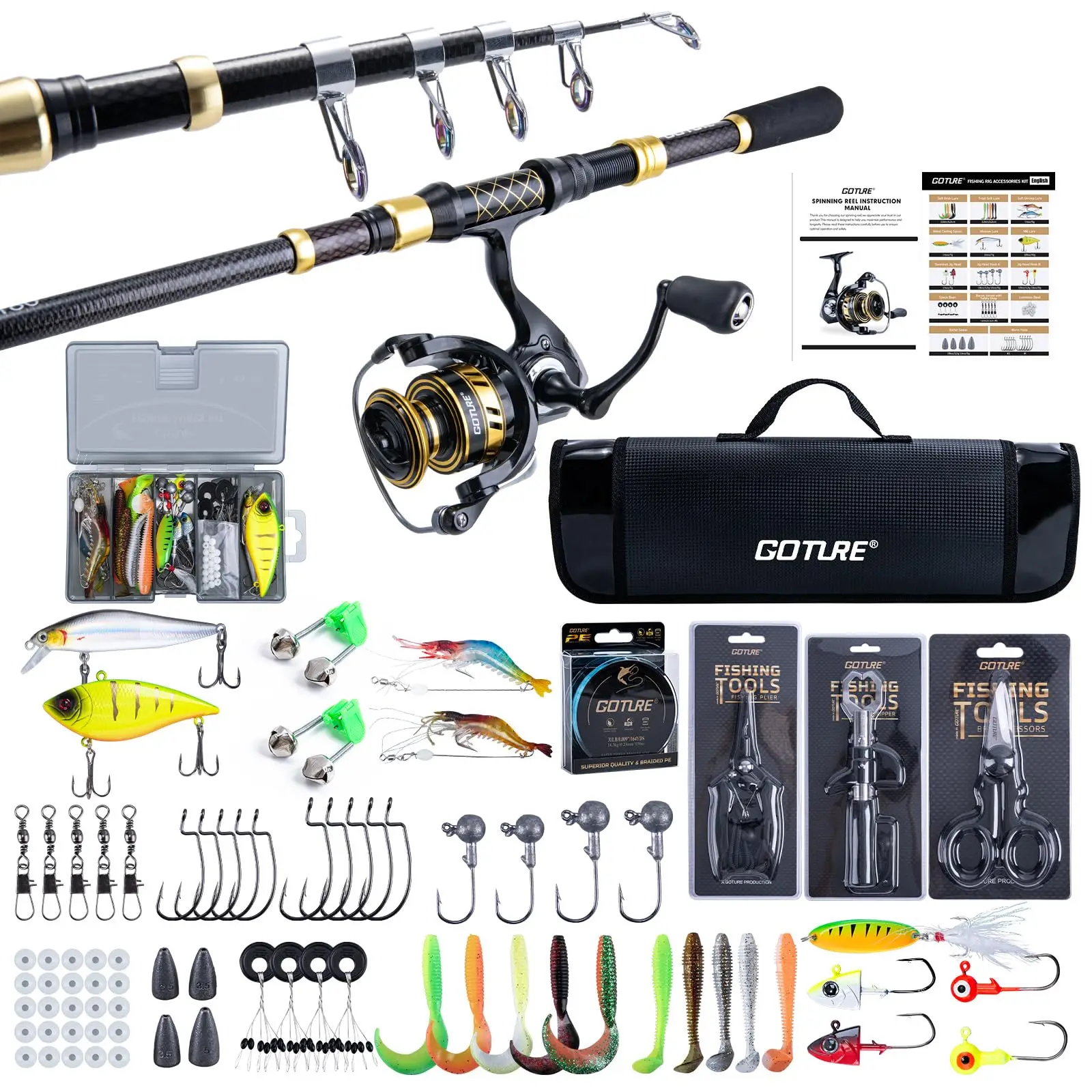 goture-carbon-fiber-telescopic-fishing-rod-and-reel-combo-with-carrier-baglinepliersfish-gripperscissorslures-set-tackle