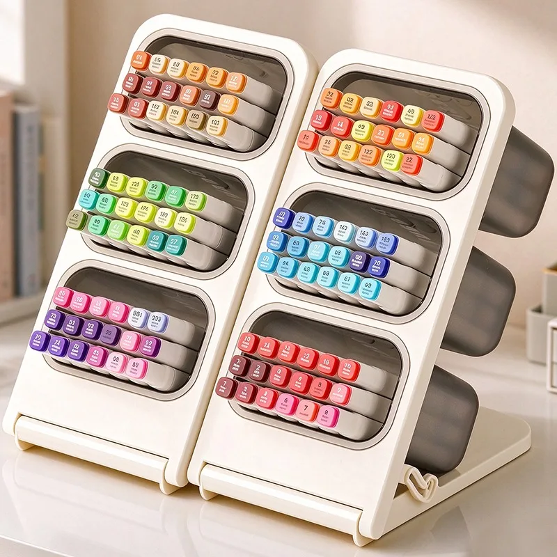 Demountable Pen Holder Desk Organizer Slanted Compartment Plastic Stationery Storage Caddy Stable Non Slip Base for Study Room