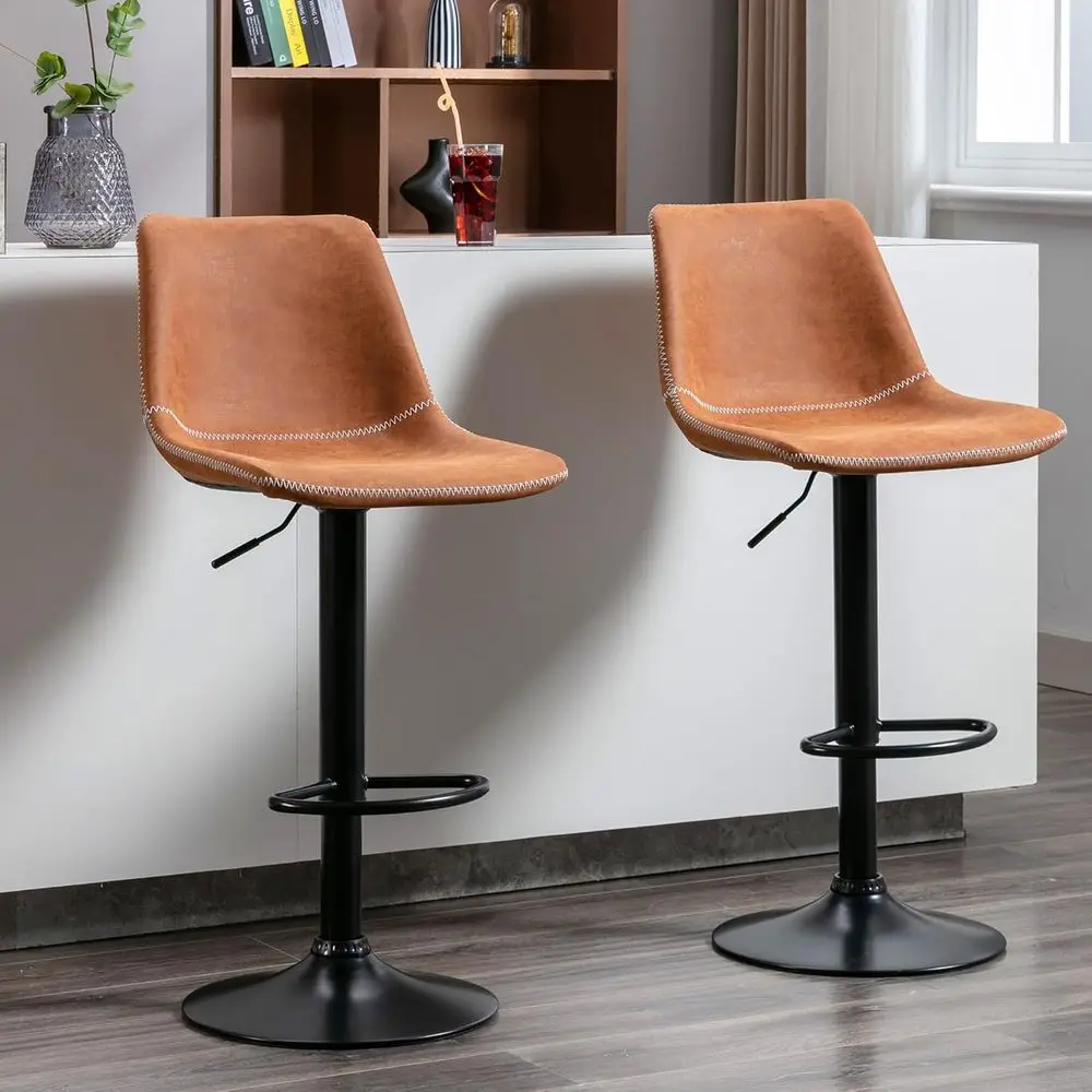 

Барные стулья с регулируемой высотой, вращающиеся на 360° барные стулья в стиле ретро коричневого цвета, набор из 2 шт.