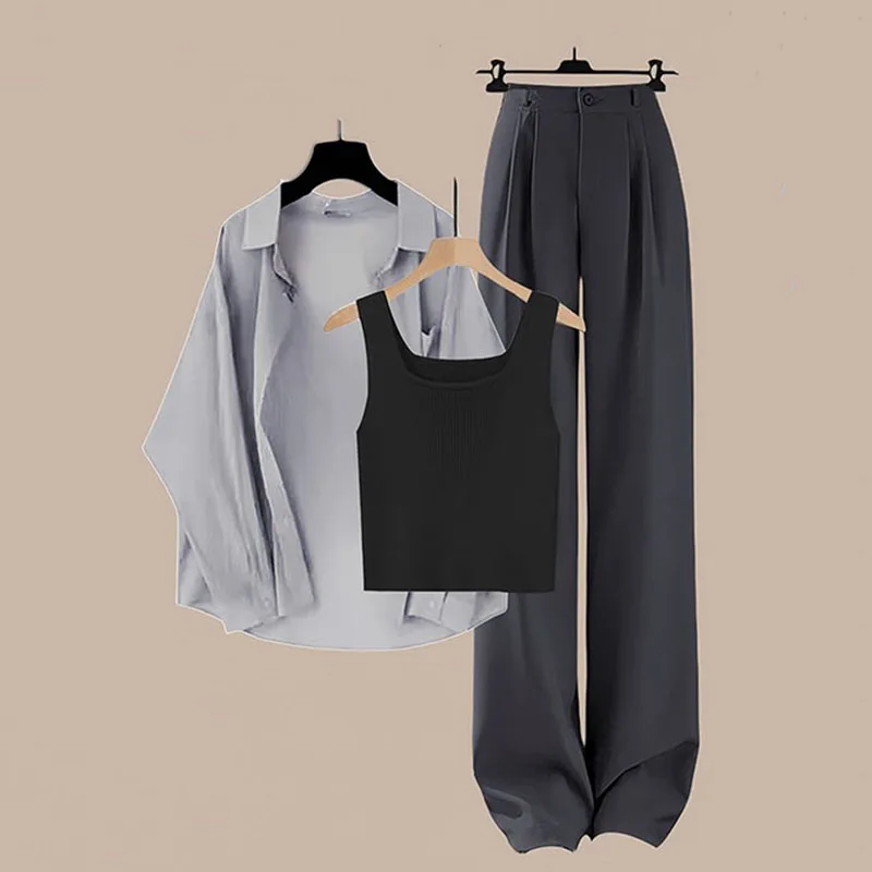 Sunscreen Shirt Spring and Summer Set for Women 2024 New High-end Style Suit Wide Leg Pants Three Piece Set Clothes for Women