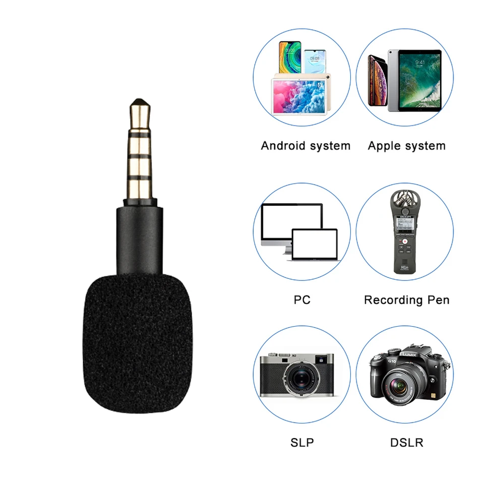Micrófono mini portátil con conector 3.5mm aux de 4 polos/3 polos para karaoke, grabadora, teléfono móvil, computadora 6