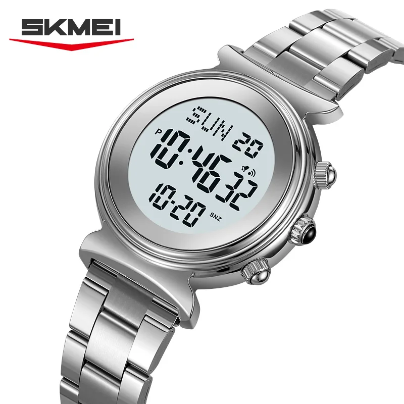 Skmei 2408 ساعات يد مزدوجة المنطقة الزمنية للنساء الفاخرة حزام الصلب مقاوم للماء ساعة توقيت موضة السيدات ساعة اليد الرقمية #1