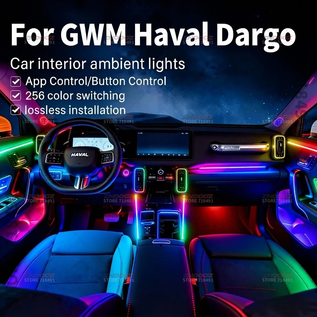 22in1 RGB Car Interior Acrylic Car Ambient Lights RGB Hidden Acrylic Strip Decoration Atmosphere Accessories For GWM Haval Dargo