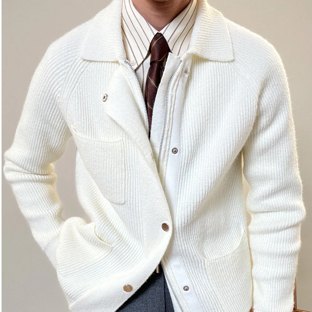 Sweater Men's Autumn Winter New Collection Collar Coarse Knitted Cardigan Men Thickened Warmth, Business Sweater Hombre Botones