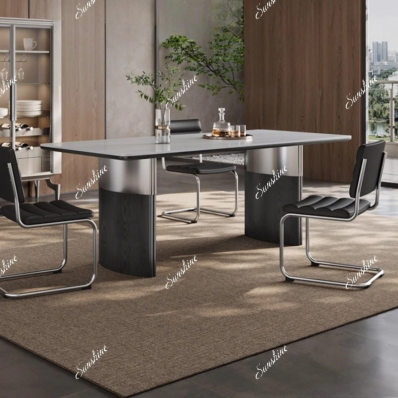 Household small apartment, Italian light luxury high-end rectangle, microcrystalline stone dining table
