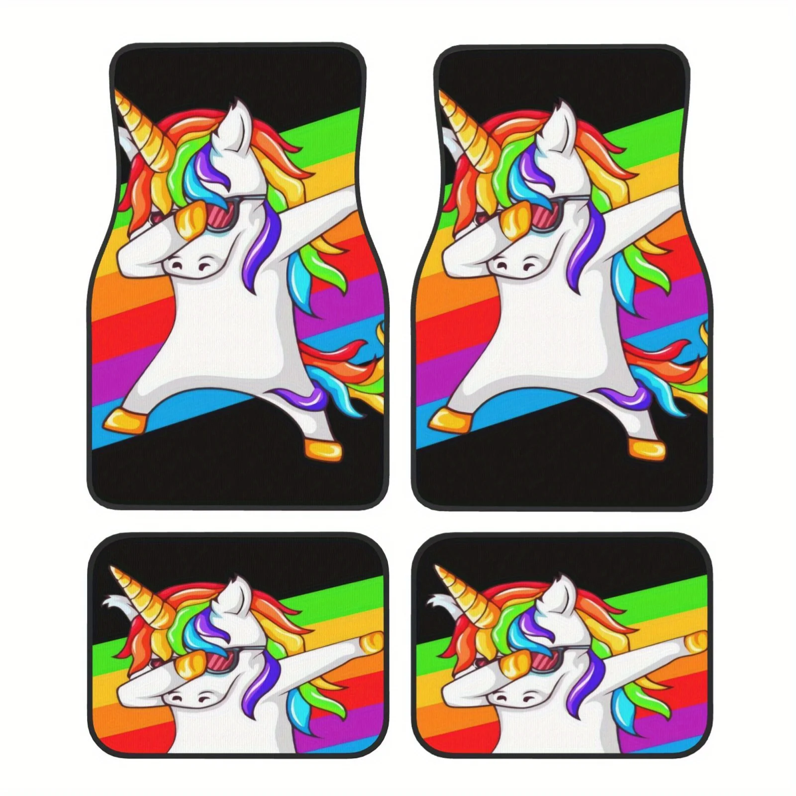 4pcs Pride Month Rainbow Print Unicorn Design Car Floor Mats Crystal Velvet Car Mats Suitable for Any Vehicle