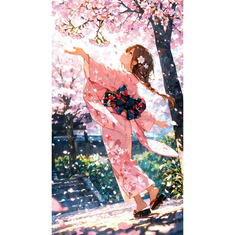 Diamond Painting Kimono Figure Cherry Blossom Anime Diamond Mosaic Handmade Art Exquisite Creative Gift Home Decoration