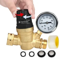 Water Pressure Regulator 3/4In With Gauge, Adjustable Water Pressure Reducing Valve For Water Pressure Regulator DN20