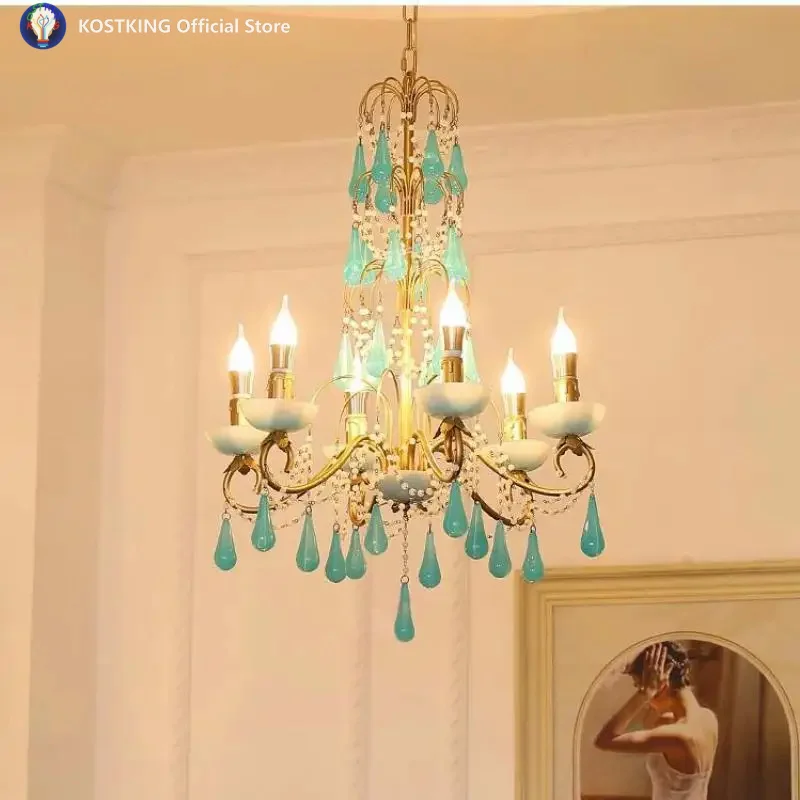 Modern Splendid Art Deco Blue Water Drop Chandeliers Crystal Chandelier Glass pendant lamp ceiling Living Room Lighting