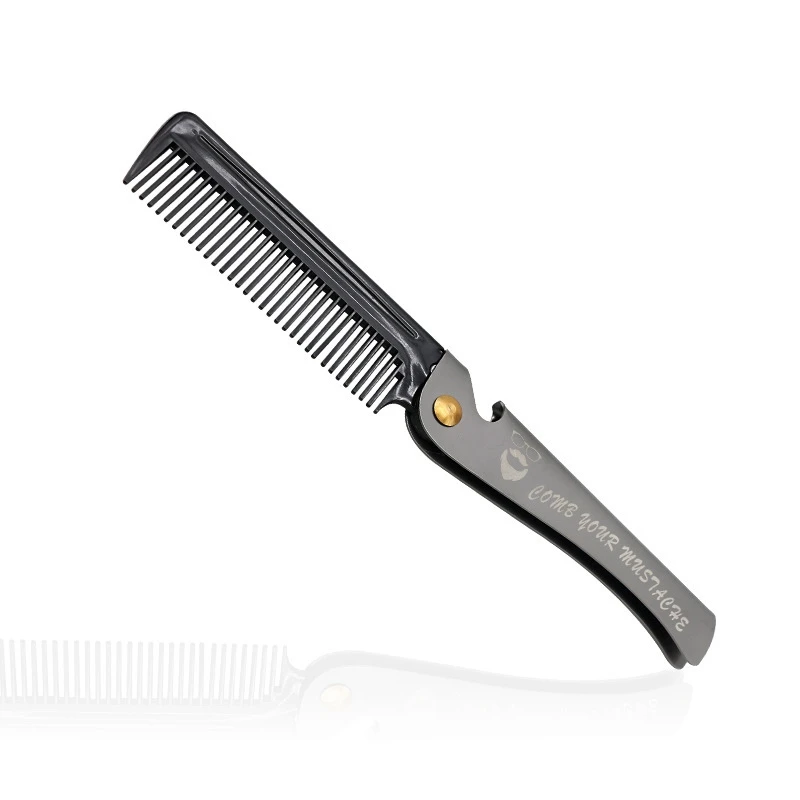 1 Pcs Men Folding Pocket Comb PP Teeth Detangling Hair Beard Comb Metal Handle Foldable Combing Facial Mustache Comb