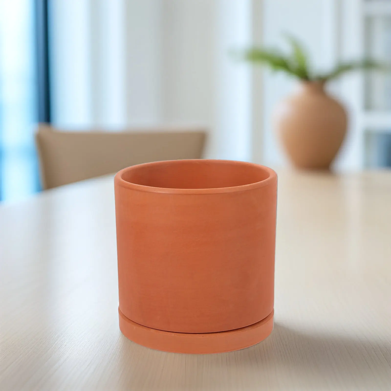 Cylindrical Terracotta Flower Pot Medium Size Succulent Planter with Drainage Hole Air Circulating Water Permeable Plant