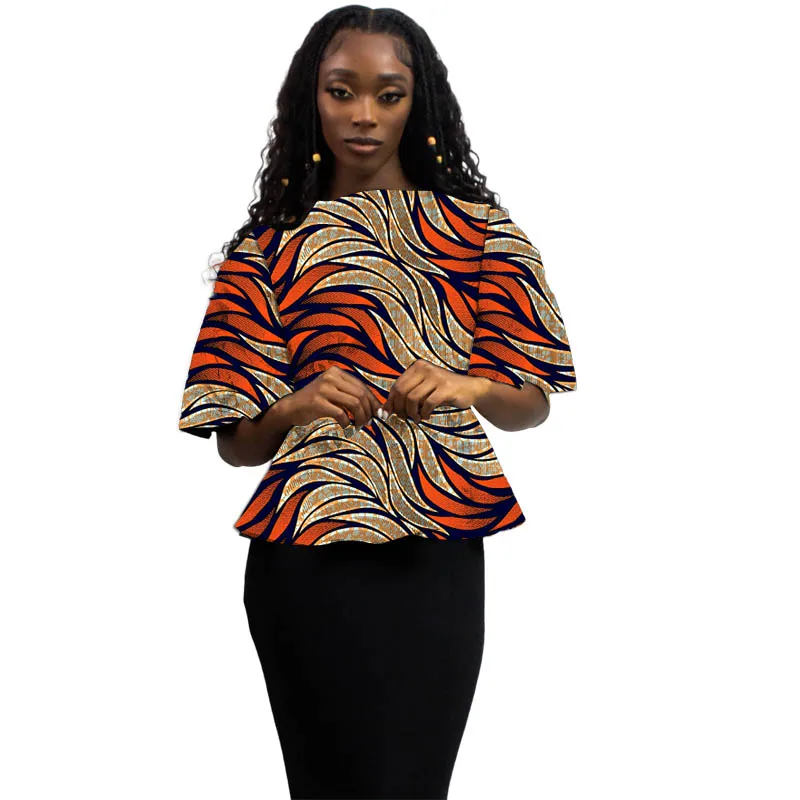 

African Couture Women's Pullover Blouse Ankara Outfit Half Sleeve Tops Colorful Print Female Party Wear