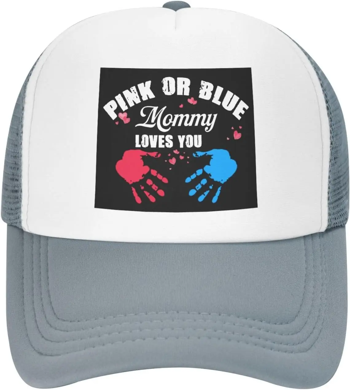 Pink or Blue Mommy Loves You Trucker Hat Unisex Gender Reveal Adjustable Baseball Cap