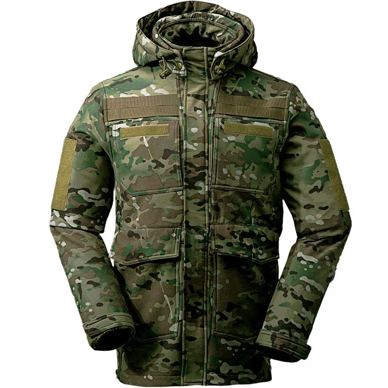 Outdoor Waterproof Camping Tactical Softshell Fleece Jacket Men Camouflage Sports Camo Hiking Hunting Mail Multi Pocket Clothes