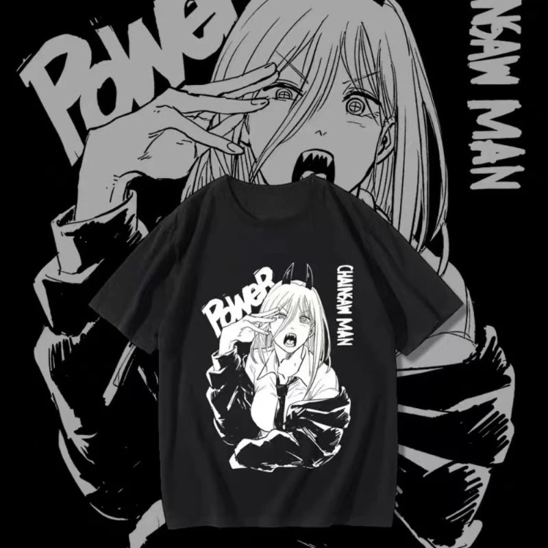Camisetas de animación Chainsaw Man Power con estampado de animación camisetas de manga corta para mujeres