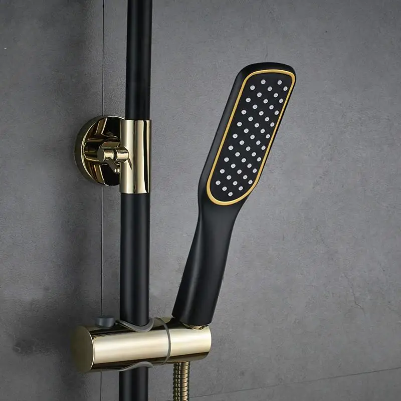 New black + gold plated copper bath shower faucet bathroom shower faucet shower  set mixer adjust height