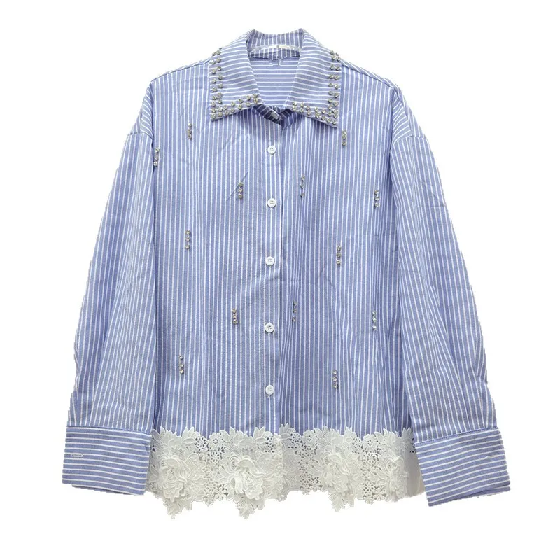 

SuperAen повседневная рубашка с отложным воротником в корейском стиле для женщин, новинка 2025 года, элегантные кружевные рубашки с бриллиантами