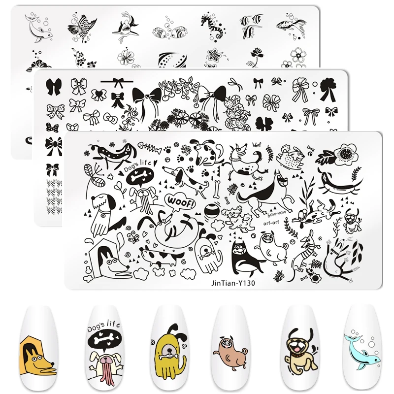 

Cartoon Animals Nail Art Stamping Plates Snake Dogs Butterfly Bow Leaves Image Printing Stencils Nail Stamp Templates Nail Tool