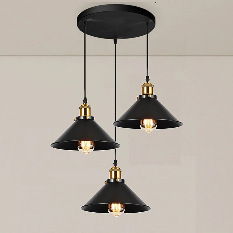 Vintage LED Chandelier Black Metal Ceiling Light Modern Dining Room Hanging Lamp Suspension Luminaire