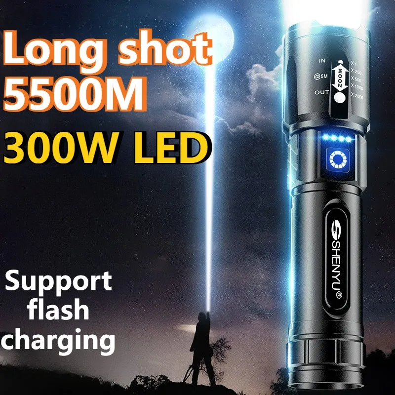 Linterna LED brillante de alta potencia, linterna portátil tipo C, luz recargable con zoom, linterna táctica para acampar