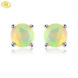 Natural Multicolor Opal Stering Silver Stud Earring Faced Round 4mm Women S925 Fine Jewelry Birthday Party New Year Gifts