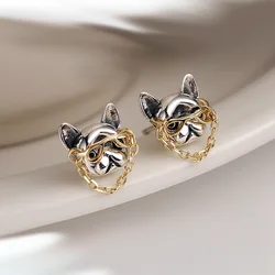 2023 New Arrival Sweet Glasses Bulldog Animal 925 Silver Needle Ladies Stud Earrings Jewelry For Women Anti Allergy