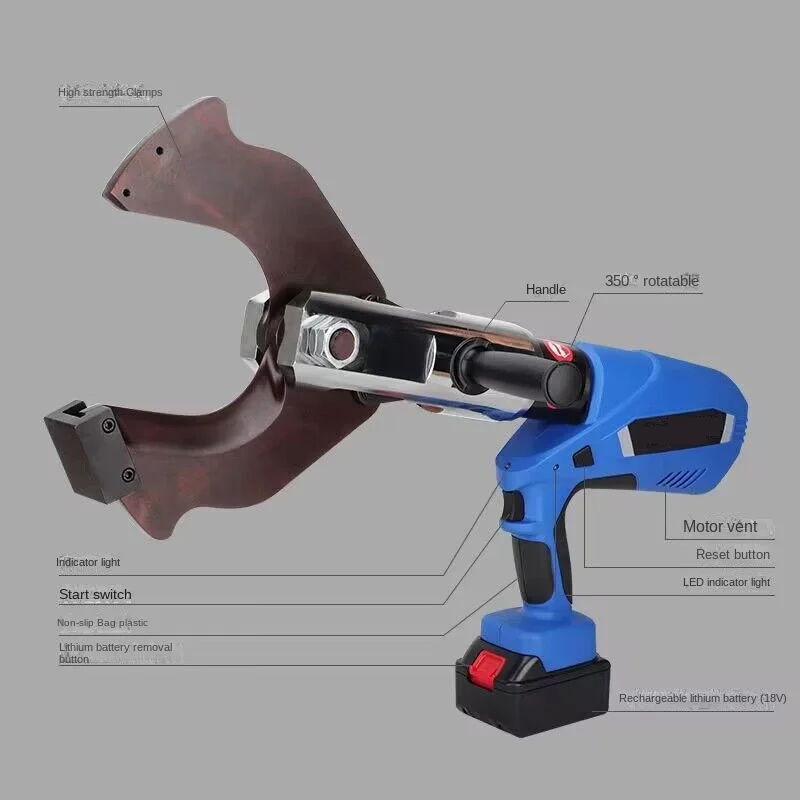 120KN Electric hydraulic cable cutter Large tonnage Digital display Lithium battery Fast cutting Portable Large Cable scissors