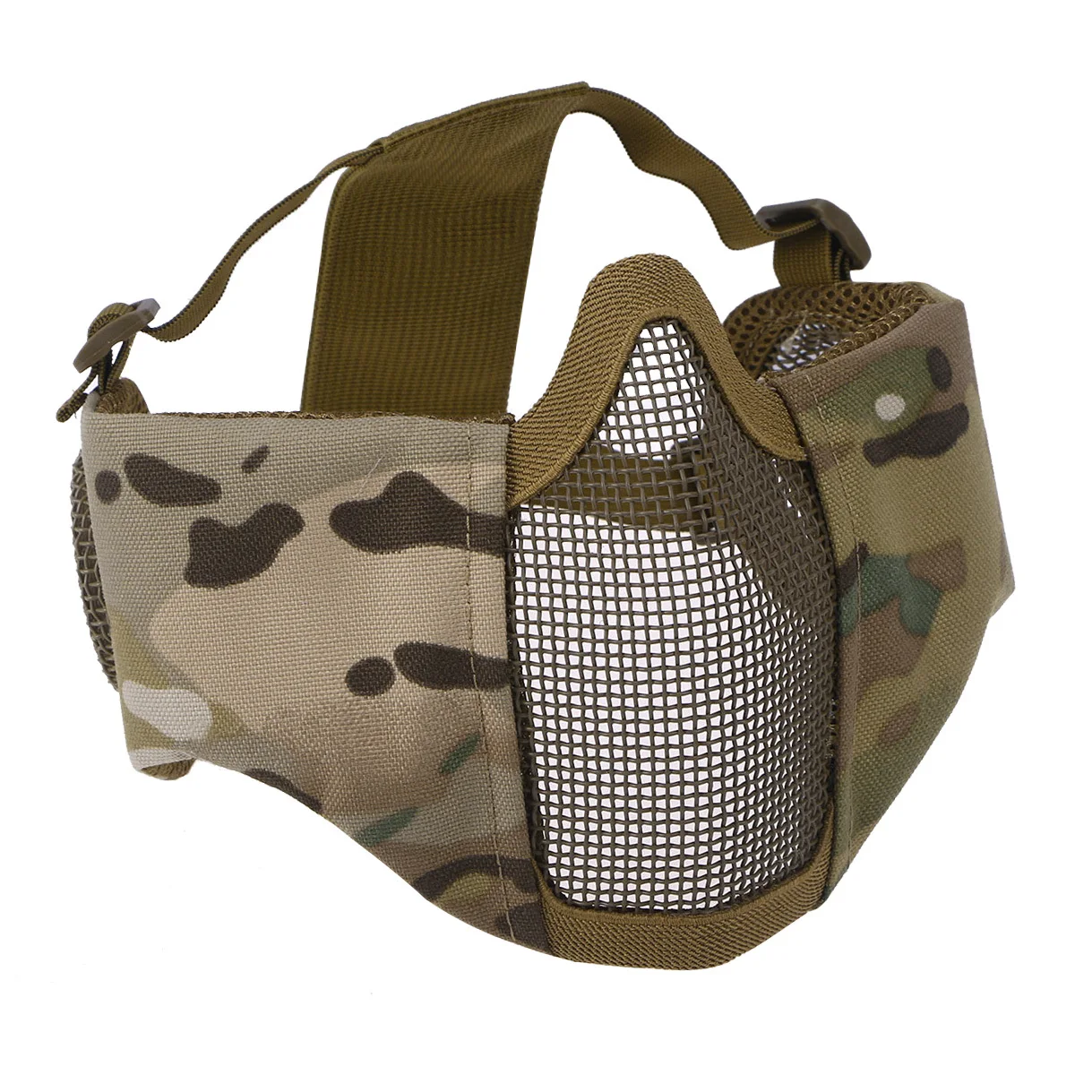 Máscara de media cara de malla de acero al carbono, equipo protector plegable de estilo militar para actividades al aire libre de caza CS, color negro