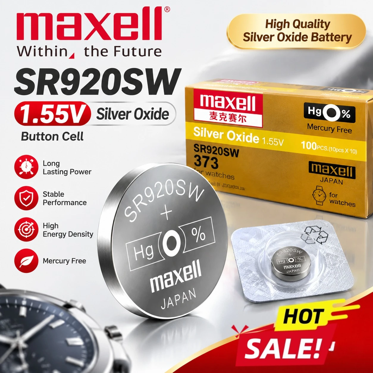 Maxell 371 SR920SW Silver Oxide Watch Battery 1.55V Mercury Free Button Coin Battery for Quartz Watch