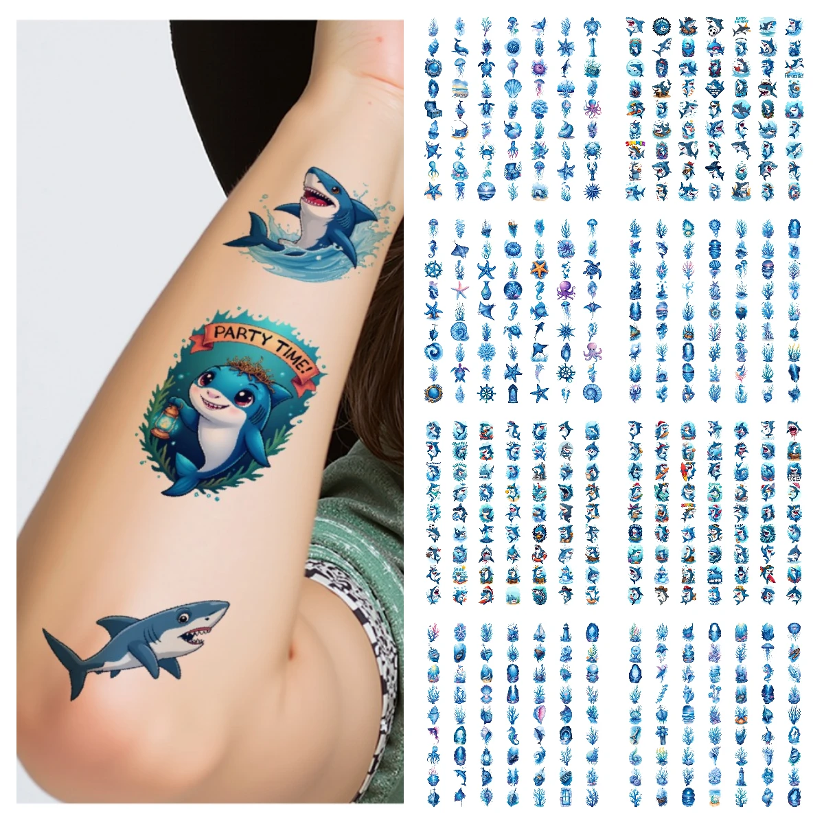 

63pcs Temporary Tattoo Stickers Ocean Sea Turtle Starfish Tattoo Sticker Waterproof Eyes Face Hand Body Art Fake Tattoos