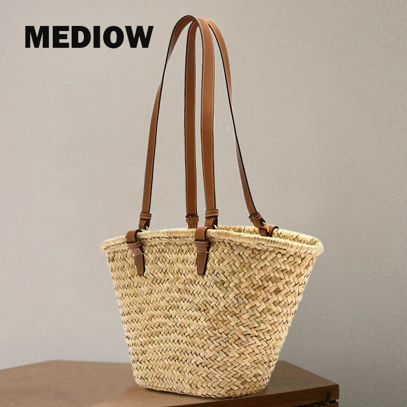 MEDIOW Bohemian Straw Tote Bags For Women Luxury Designer Handbag And Purses 2024 New In Natural Grass Braided Underarm Shoulder