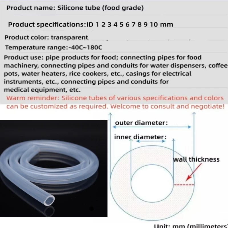 Tuyau en caoutchouc de Silicone Transparent de qualité alimentaire souple, 1M, ID 2 3 4 5 6 7 8 9 10mm, Tube Flexible non toxique Transparent