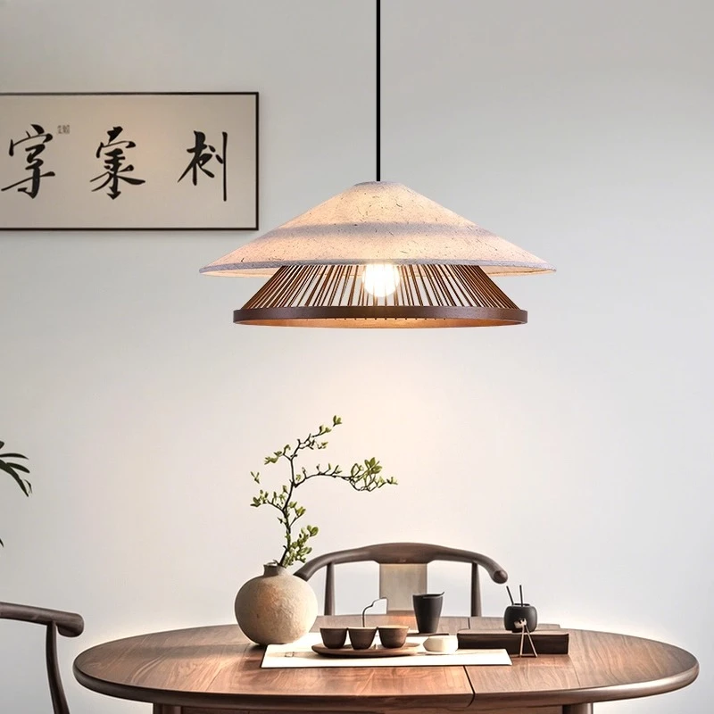 Medieval Aesthetic Restaurant Pendant Light Xuan Paper Lampshade Zen Tea Room Study Bedroom Living Room Retro Ceiling Chandelier
