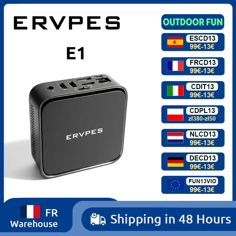 Mini PC ERVPES E1, AMD Ryzen 3 3250C, 8GB DDR4, 256GB SSD, Windows 11 Pro, Wifi de Doble Banda, BT5.2, Mini Computadora de Escritorio para Oficina