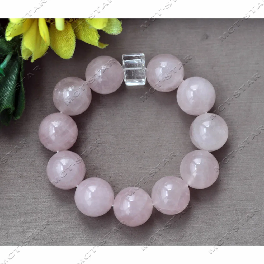 

MCT·STAR Эластичный натуральный 8 дюймов 18 мм круглый розовый браслет с чистыми кристаллами (Z14174)