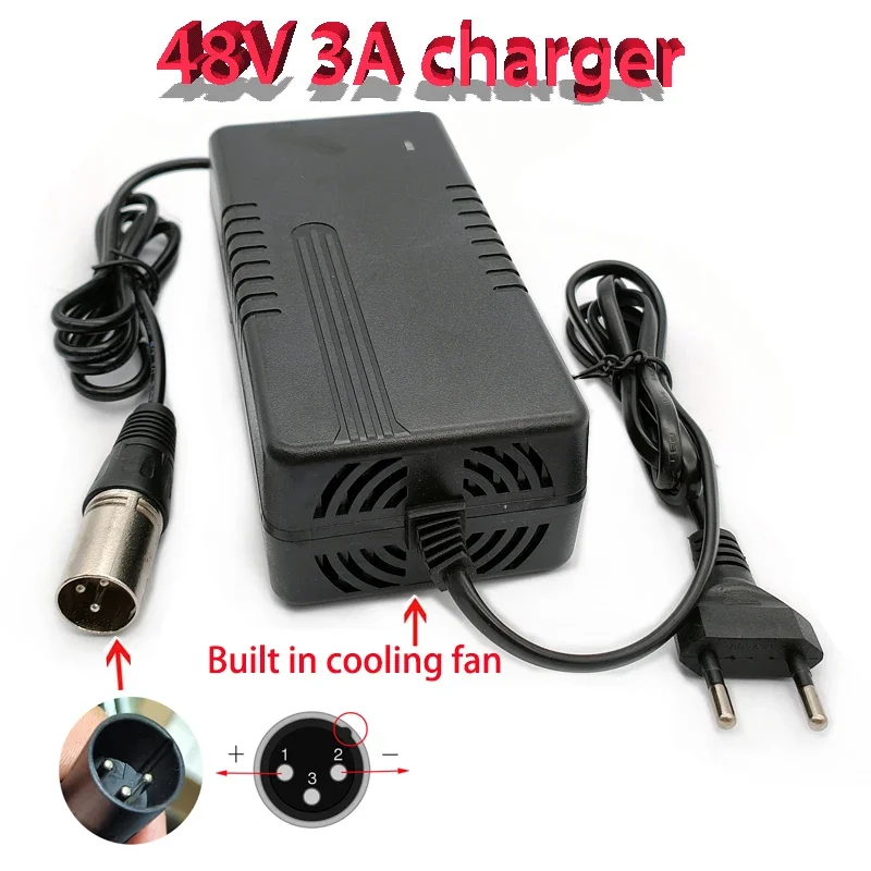 54.6V3A Lithium Battery Charger XLR 48V3A Electric Bicycle Charger for Charging 13S 48V Hailong Battery or Various Battery Packs