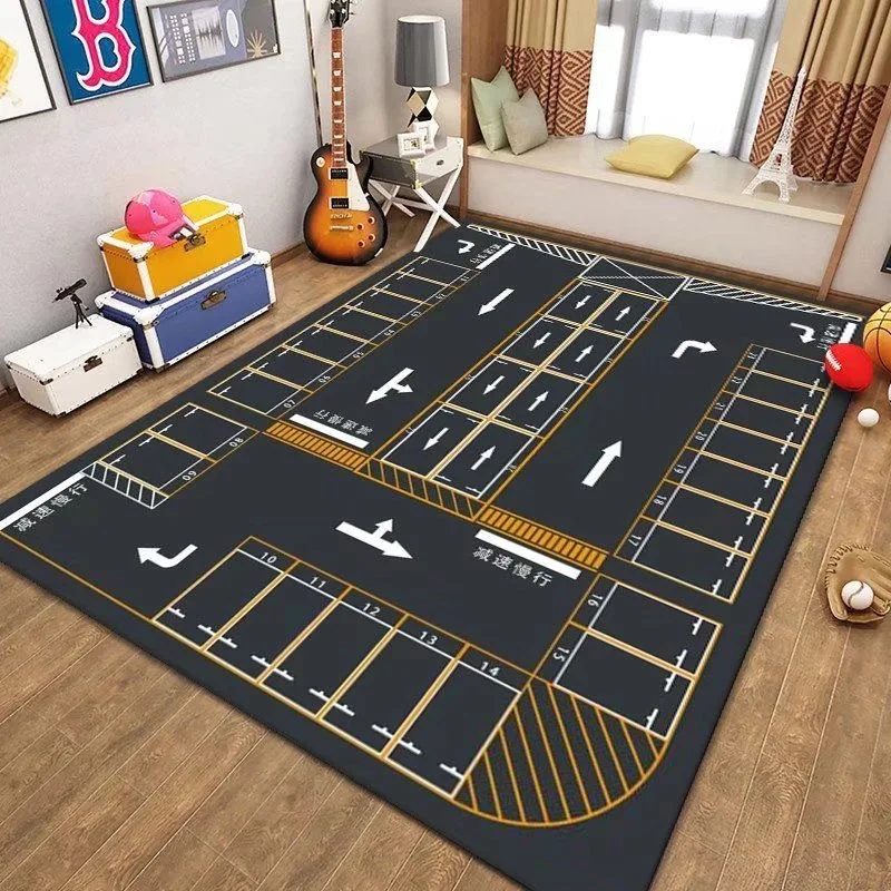 VIKAMA Crystal Velvet Carpet Children\'s Anti-Fall Mat Urban Traffic Scene Map Game Toy Blanket Road Track Parking Lot Mat