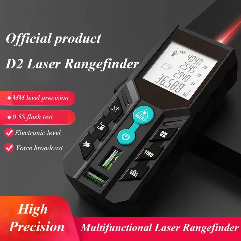 D2 Laser Tape Measure 40M 60M 80M 100M Laser Rangefinder Electronic Ruler Useful Laser Measurement Tools With Horizontal Bubbles