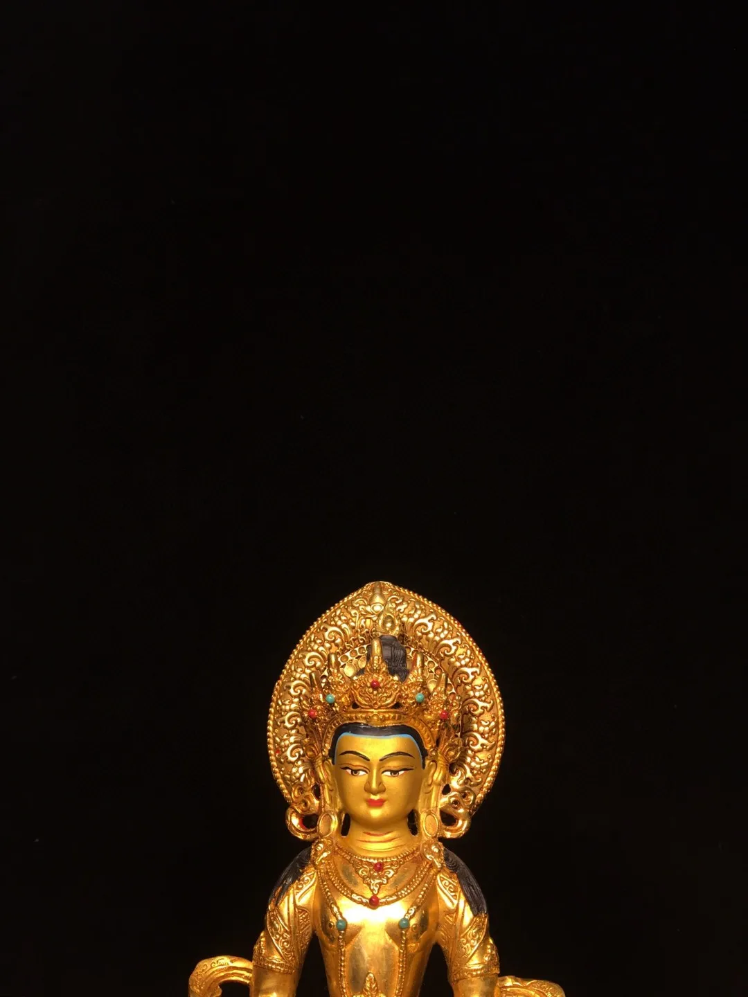 Tibetan brass gilt painted face inlaid with gemstones Guanyin longevity Buddha Tara Home Hall supplies 22cm ornament