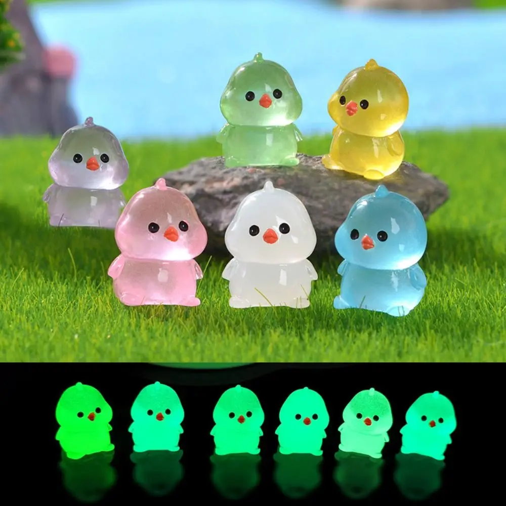 Cartoon Luminous Chick Figurines Resin Crafts Cute Chick Figurines Miniatures DIY Glow in Dark Mini Chick Statue