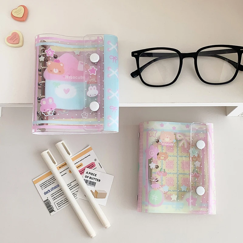 Cute Cartoon Transparent Loose-leaf Hand Book Folder Binder Book Mini Notebook Student Portable Ring Binder Przybory szkolne