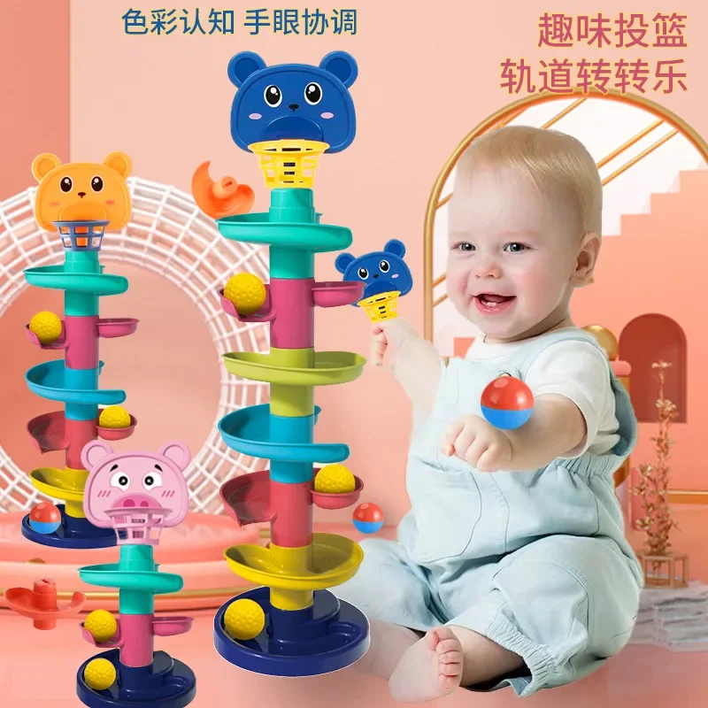 

Baby Toys Sliding Rolling Balls Pile Tower Stacking Early Educational Puzzle Rotating Spin Track Toddler Gifts For Children Kids