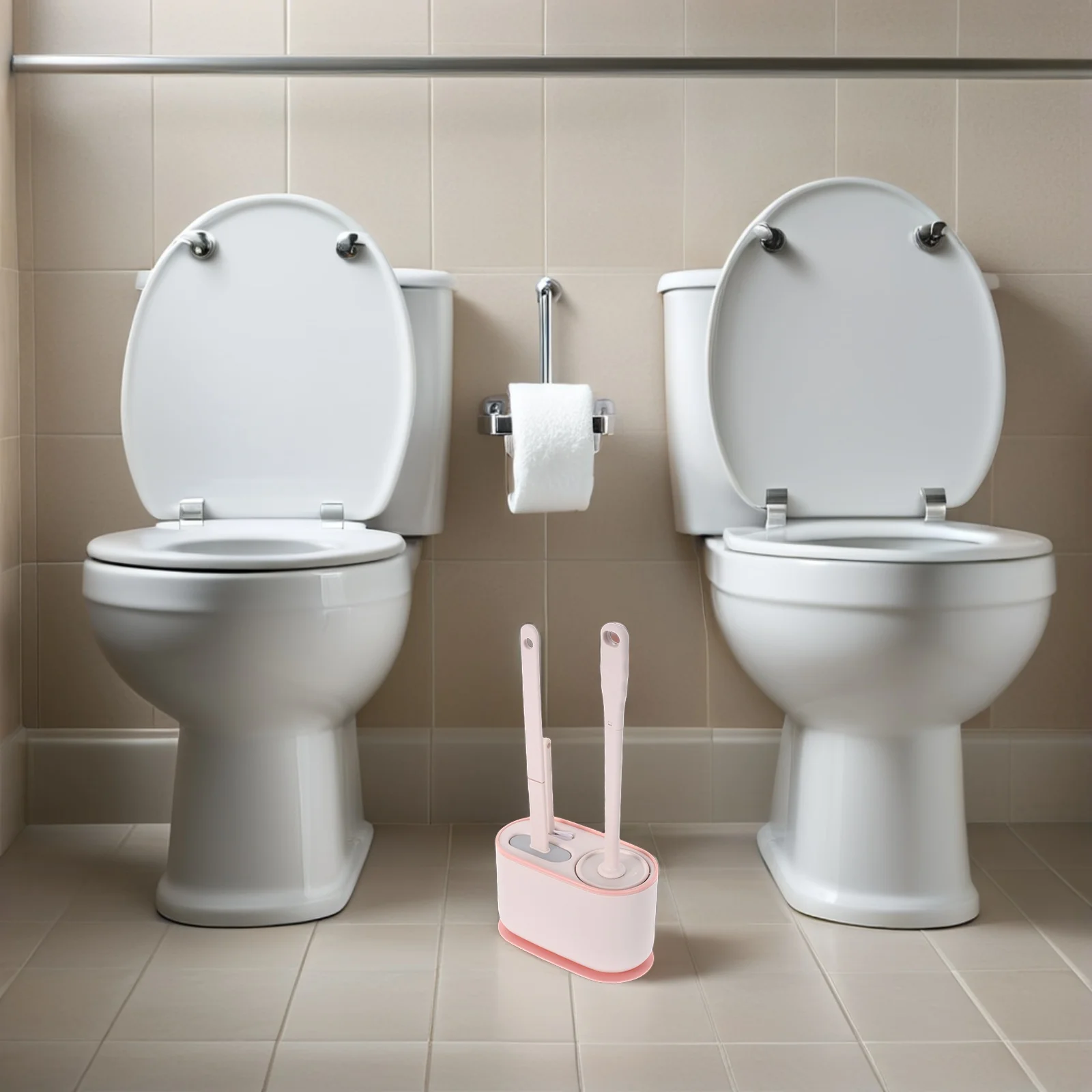 

1 Set Wall Mounted Toilet Brush Holder Pink: Long Handle Toilet Cleaning Set Bathroom Scrub Brush Kit For Home Hotel Restroom