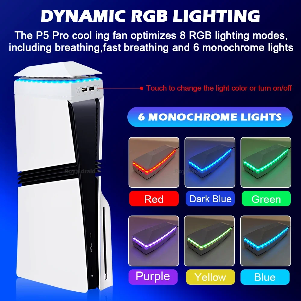For PS5 Pro Top Cooling Fan With RGB LED Light Game Host Radiator Top Dust-proof Heat Dissipation Fan for PS5 Pro Game Console