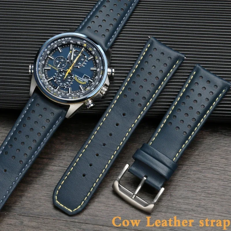 22mm 23mm Blue color Genuine Leather Watchband Strap Men's Watchband For Citizen AT8020-54L/JY8078 with buckle bracelet