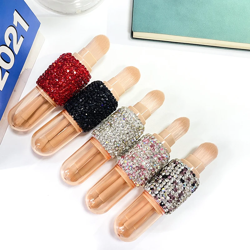 4 In 1 Bling Crystal Diamond Handmade Cosmetic Brushes Set Mini Travel Powder Eye Shadow Foundation Soft Makeup Brushes Tools