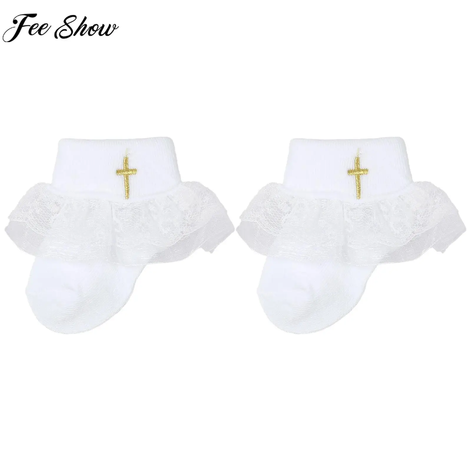

Infant Boys Girls Turn Cuff Cotton White Christening Socks Baptism Church Events Birthday Gifts Baby Shower Costume Accessory