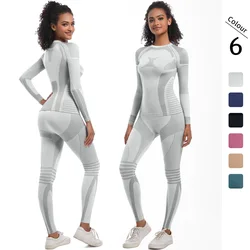 2Pc Women Skiwear Yoga Set Skiing Underwear Fitness Workout Thermal Gym Ski Snowboarding Running Yoga Exercise Suit Long Johns