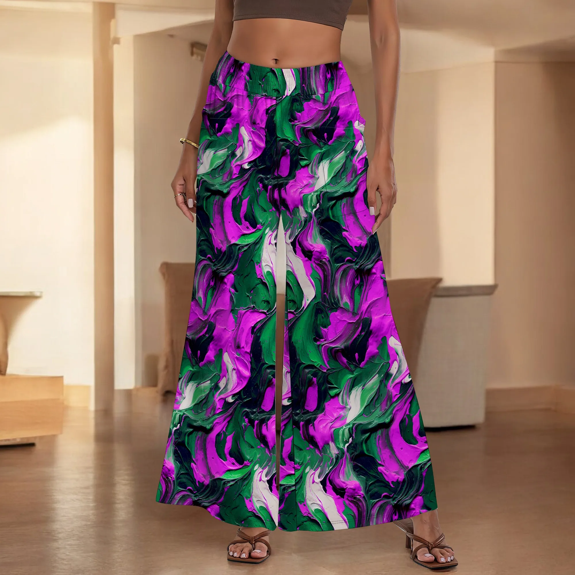 Women's Wide Leg Pants with Pockets All Seasons Casual Comfort Colorful Pattern for Festival Party Holiday Travel